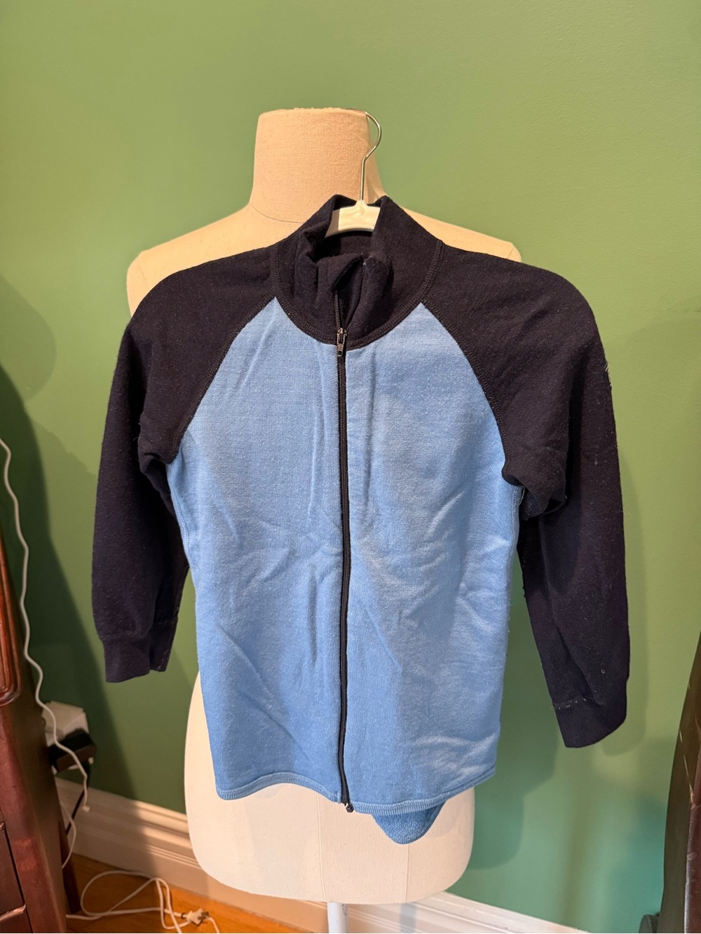 Polarn O. Pyret Light Blue and Navy Zip Wool Cardigan